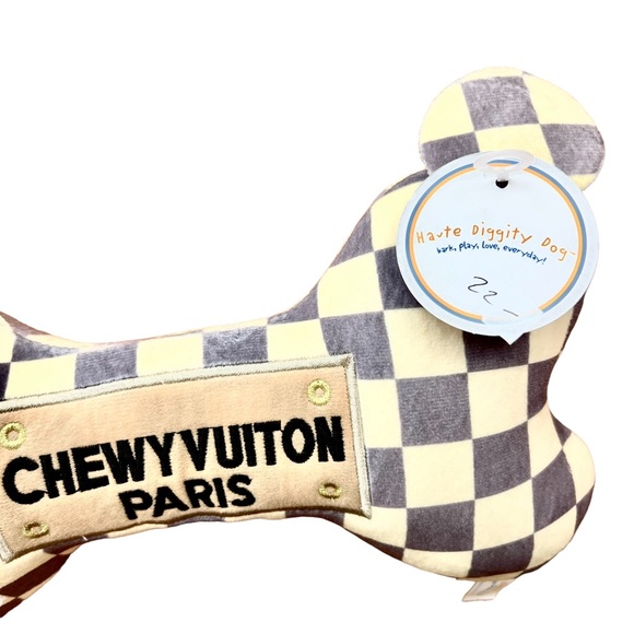 Dog Diggin Designs Toy w/Squeaker - Chewy Vuiton Cream/Grey Size LARGE! New - Picture 6 of 16